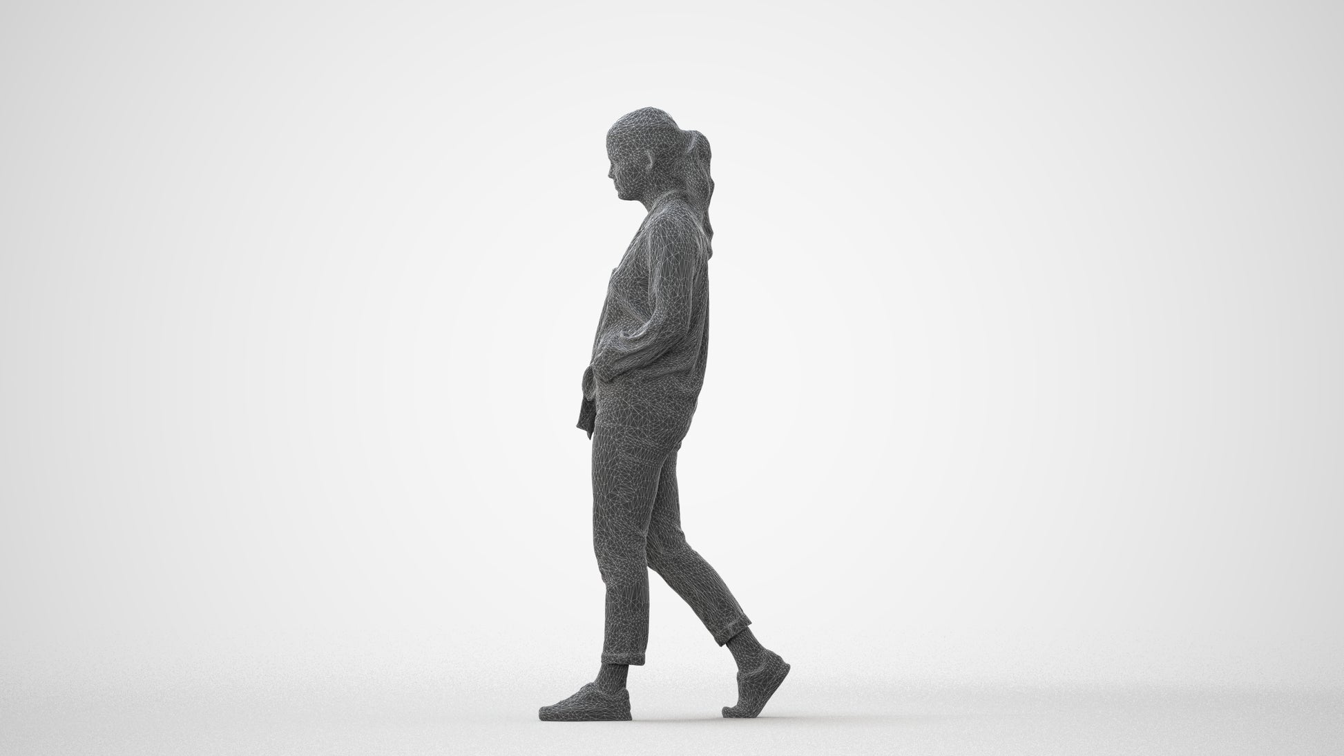 photogrammetry 3D woman casual walking, realistic human model archviz FBX, square thumbnail
