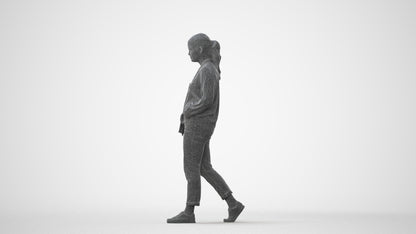 photogrammetry 3D woman casual walking, realistic human model archviz FBX, square thumbnail