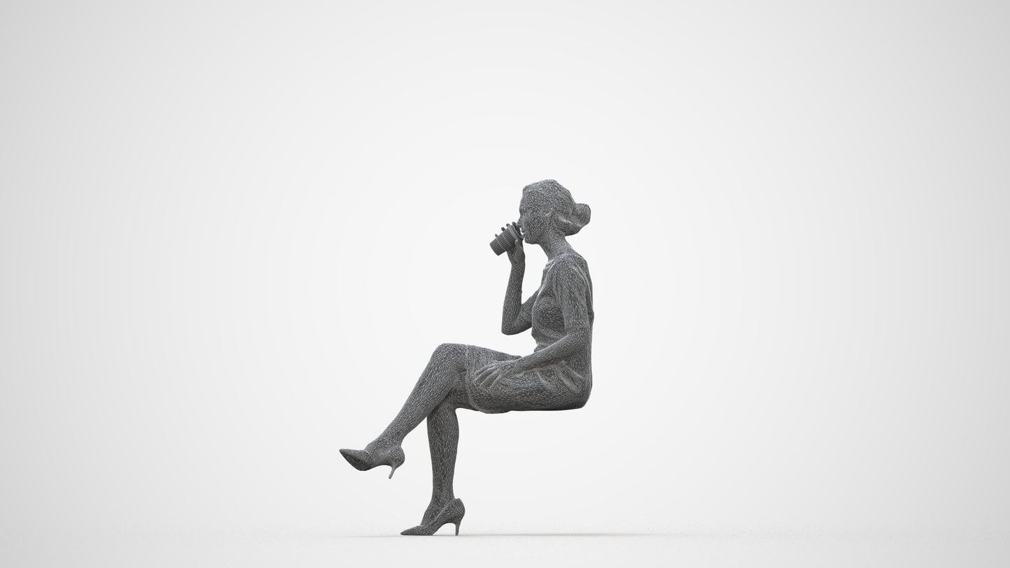 realistic 3D people woman casual sitting, render-ready for V-Ray and Corona, FBX OBJ, wireframe back view