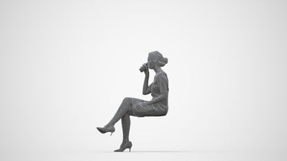 realistic 3D people woman casual sitting, render-ready for V-Ray and Corona, FBX OBJ, wireframe back view