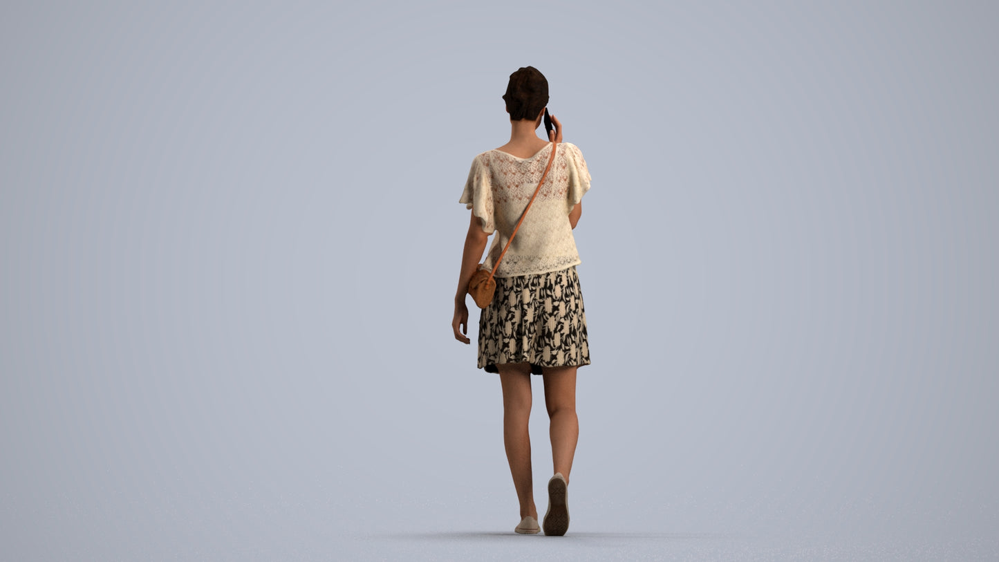 3D people model woman casual walking, scanned human for 3ds Max rendering, front view render