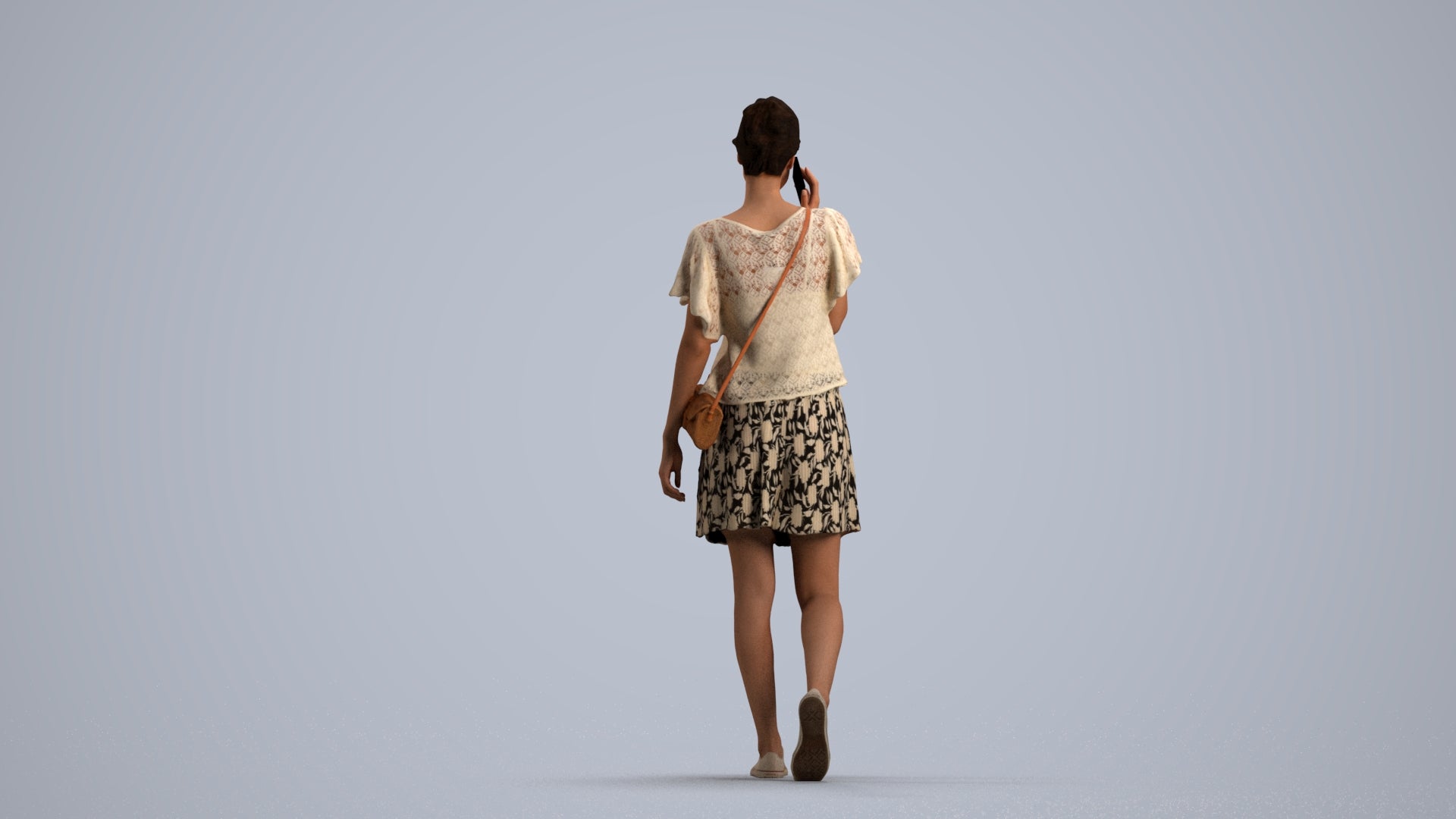3D people model woman casual walking, scanned human for 3ds Max rendering, front view render