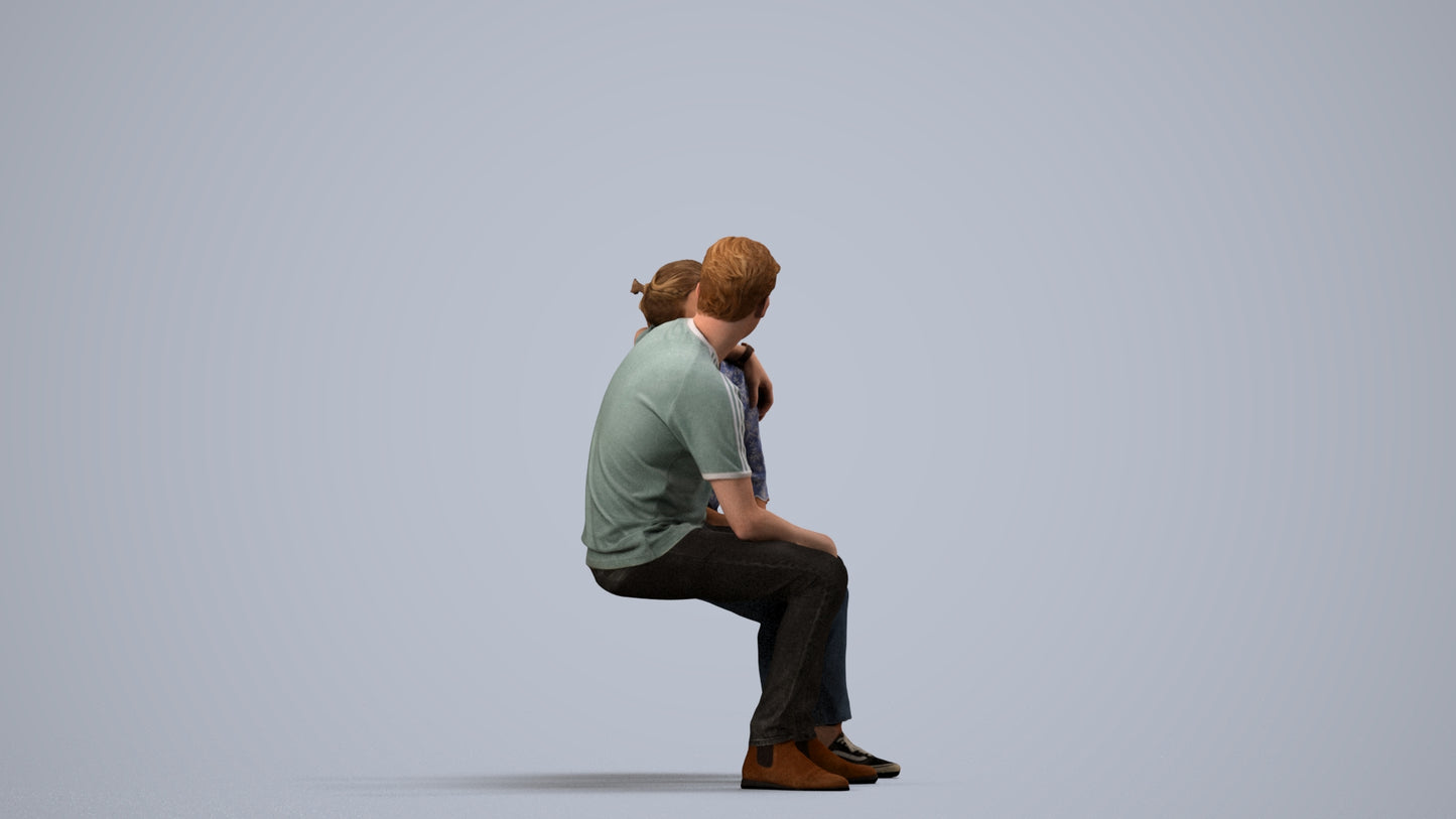photogrammetry 3D woman casual couple, realistic human model archviz FBX, side view render