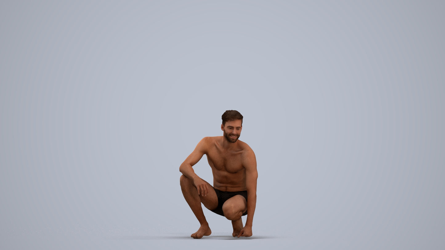 3D people model man pool, scanned human for 3ds Max rendering, standing pose render
