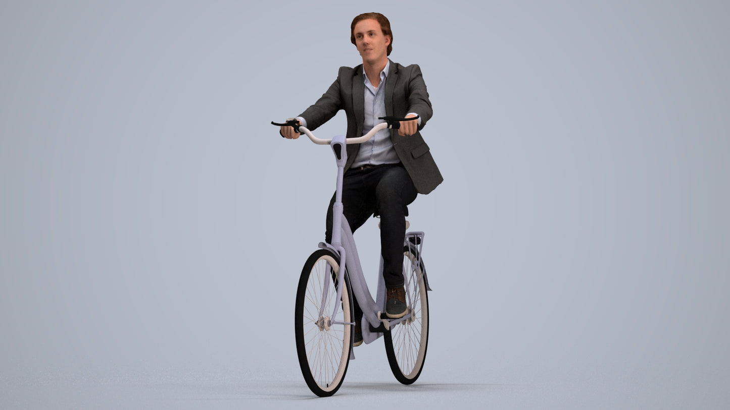scanned 3D man business cycling, photogrammetry people for Enscape and V-Ray, standing pose render