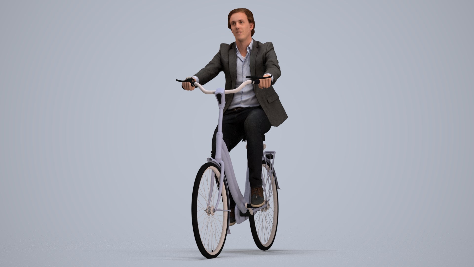 scanned 3D man business cycling, photogrammetry people for Enscape and V-Ray, standing pose render