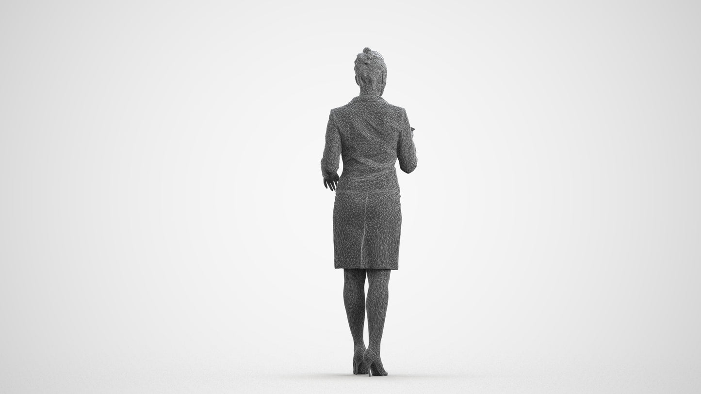 realistic 3D people woman business standing, render-ready for V-Ray and Corona, FBX OBJ, wireframe front view