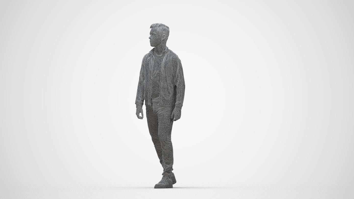realistic 3D boy casual kids, scanned archviz people for Blender and 3ds Max, wireframe back view