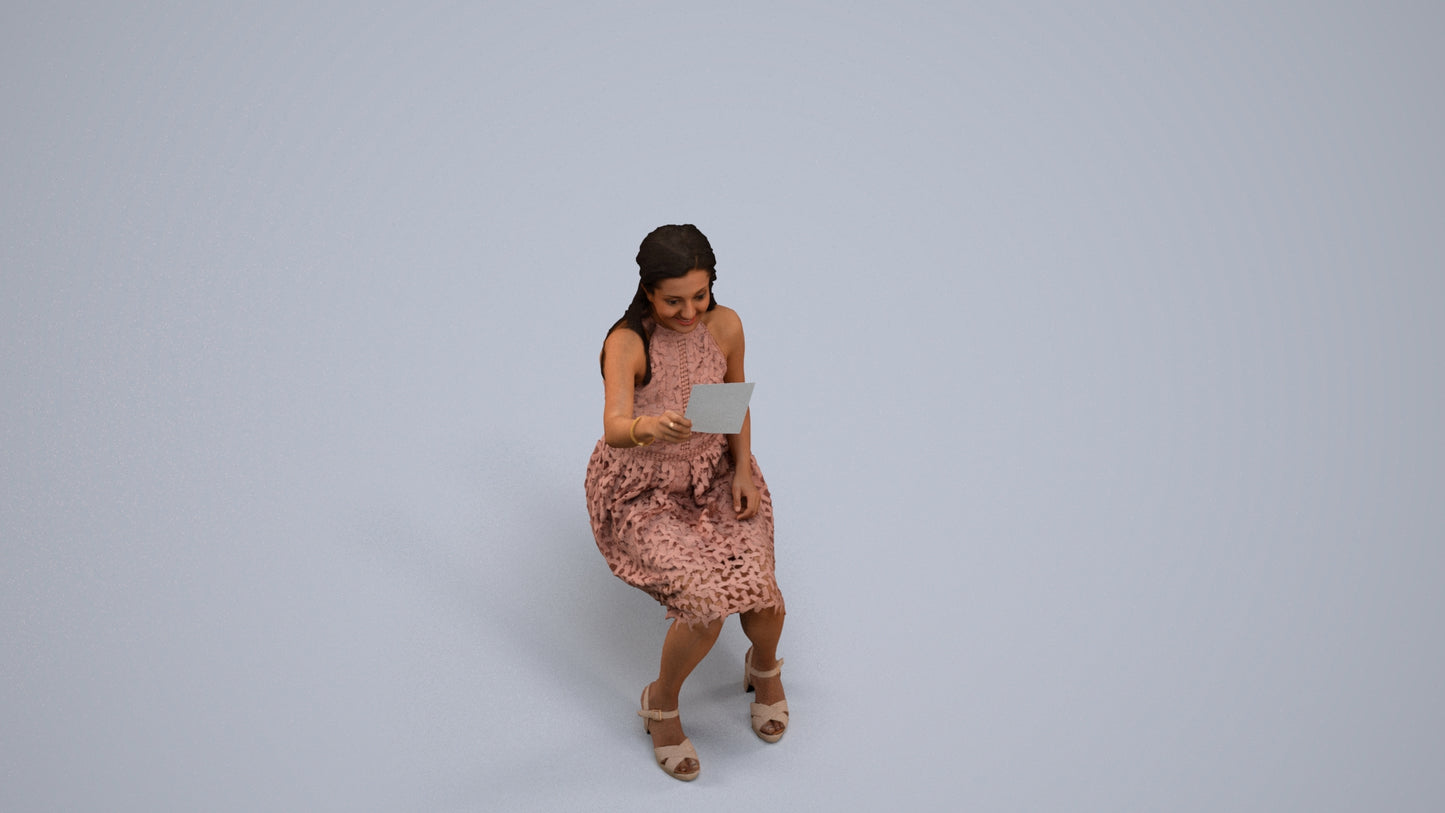 realistic 3D people woman formal sitting, render-ready for V-Ray and Corona, FBX OBJ, back view render