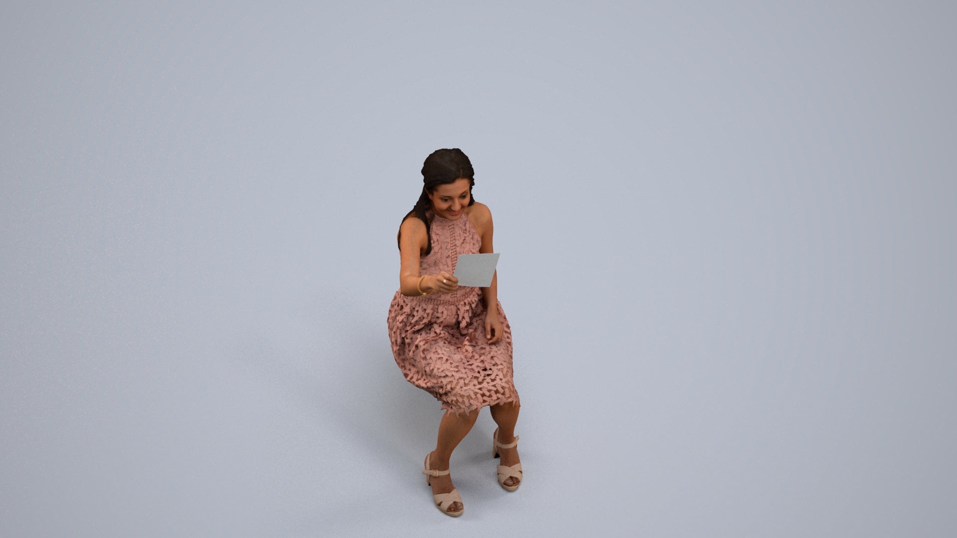 realistic 3D people woman formal sitting, render-ready for V-Ray and Corona, FBX OBJ, back view render