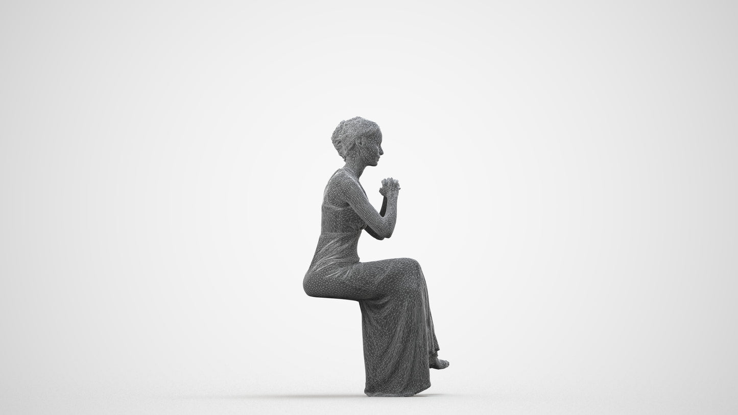 3D people model woman formal formalaffairs, scanned human for 3ds Max rendering, wireframe side view