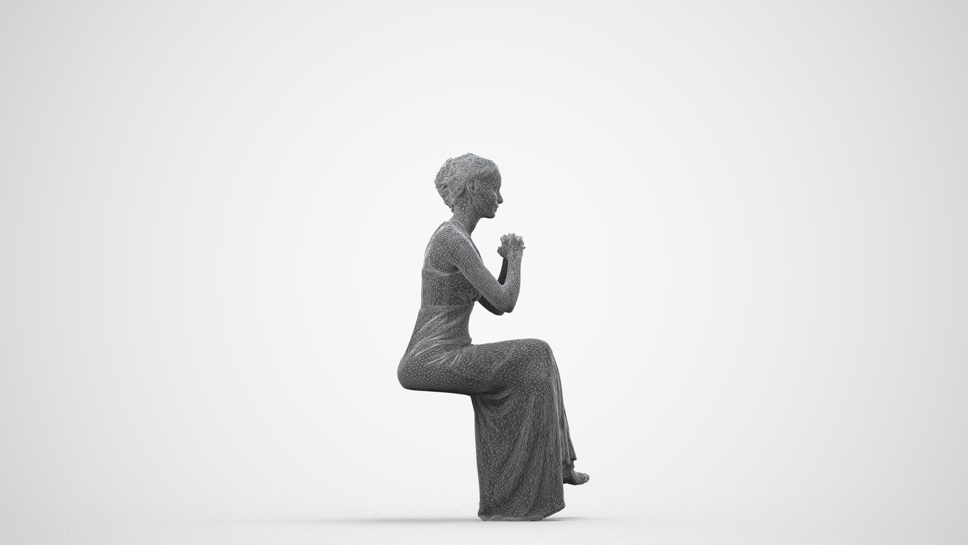 3D people model woman formal formalaffairs, scanned human for 3ds Max rendering, wireframe side view