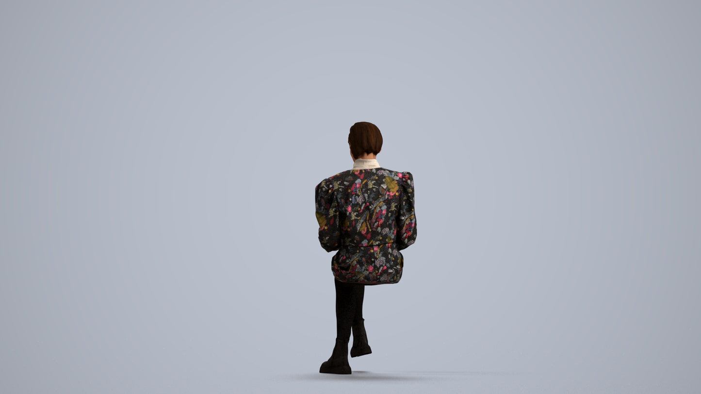 realistic 3D woman business sitting, scanned archviz people for Blender and 3ds Max, front view render