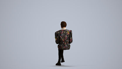 realistic 3D woman business sitting, scanned archviz people for Blender and 3ds Max, front view render