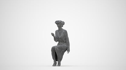 photogrammetry 3D woman casual sitting, realistic human model archviz FBX, wireframe back view