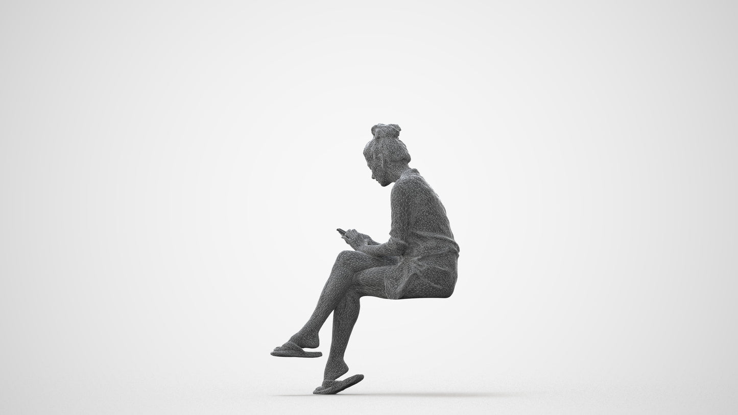 scanned 3D woman casual sitting, photogrammetry people for Enscape and V-Ray, square thumbnail