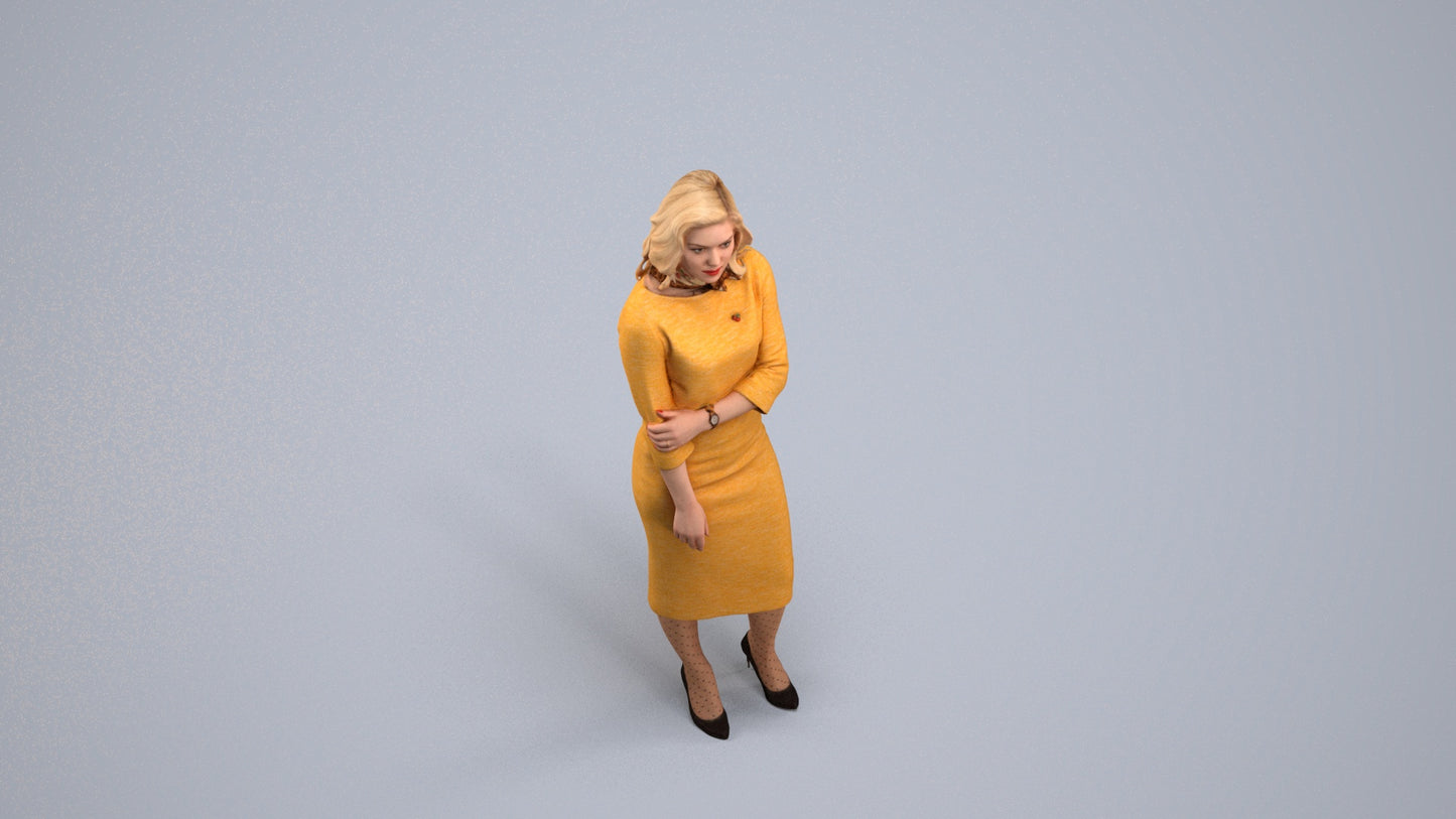 realistic 3D human woman business standing, archviz people FBX OBJ for Blender, back view render