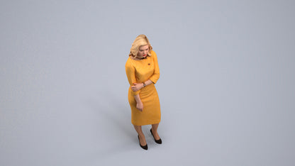 realistic 3D human woman business standing, archviz people FBX OBJ for Blender, back view render