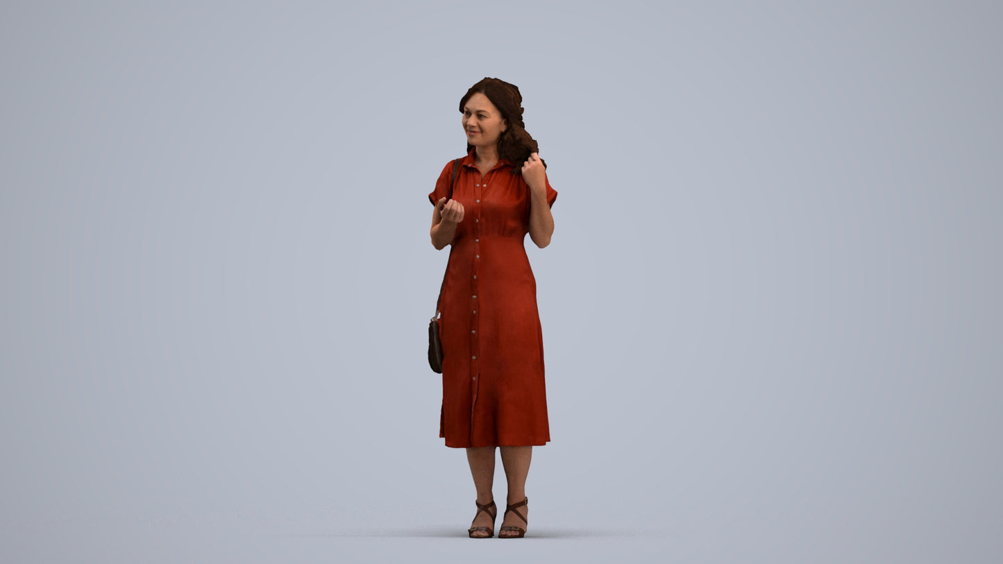 3D human model woman casual standing, photogrammetry scanned person for archviz, standing pose render