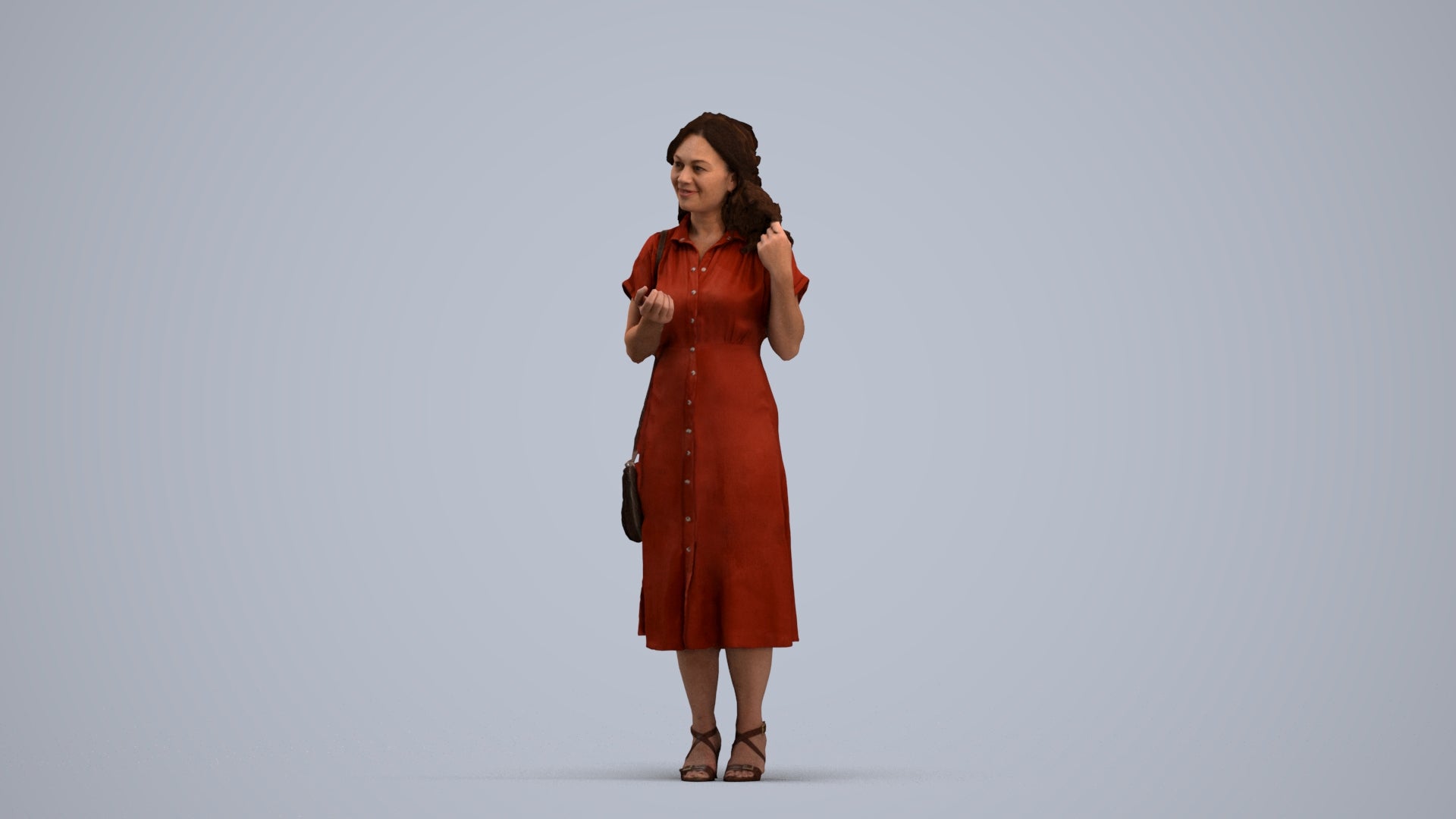 3D human model woman casual standing, photogrammetry scanned person for archviz, standing pose render
