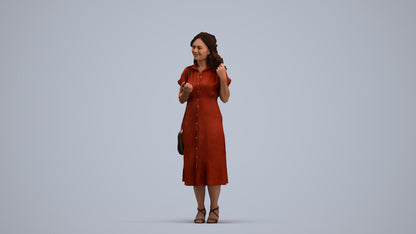 3D human model woman casual standing, photogrammetry scanned person for archviz, standing pose render