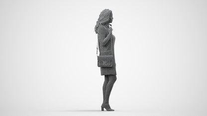 realistic 3D woman business standing, scanned archviz people for Blender and 3ds Max, wireframe side view