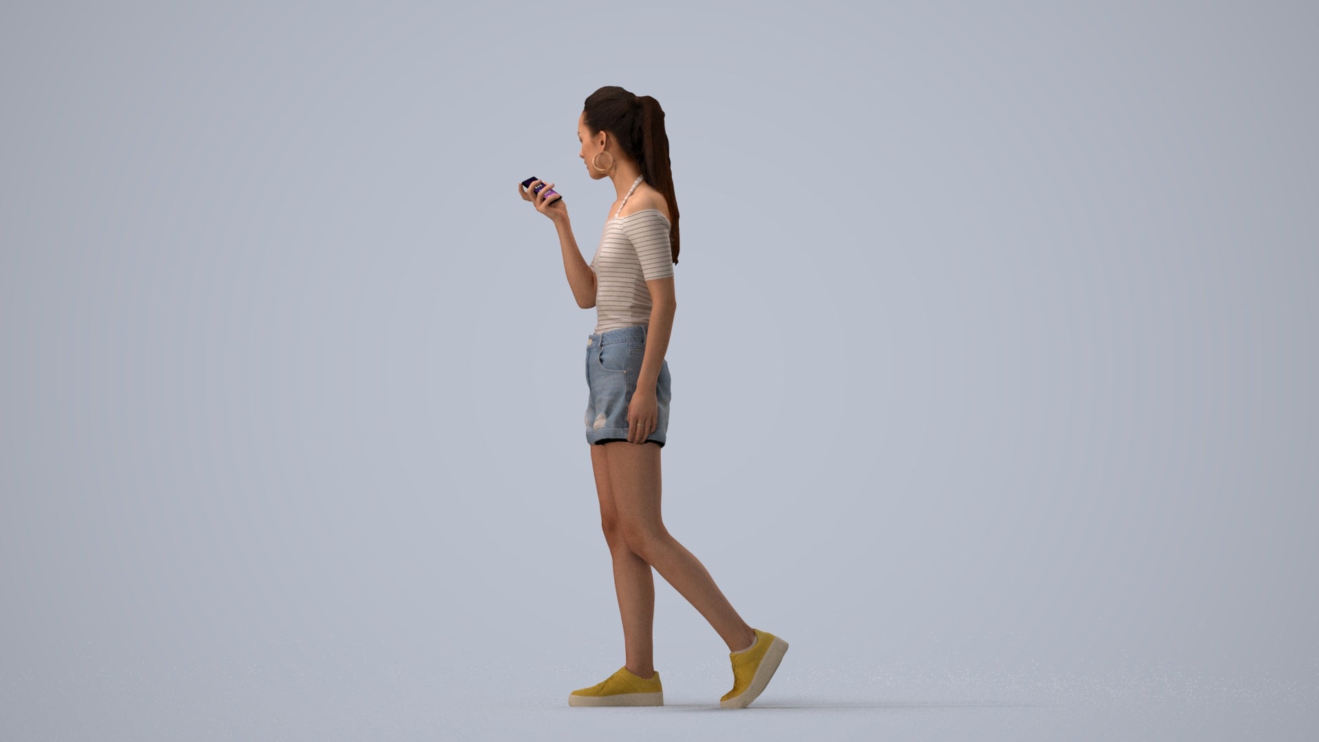 photogrammetry 3D woman casual walking, realistic human model archviz FBX, three-quarter view render
