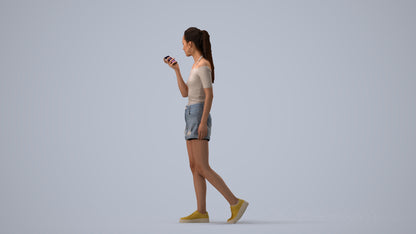 photogrammetry 3D woman casual walking, realistic human model archviz FBX, three-quarter view render