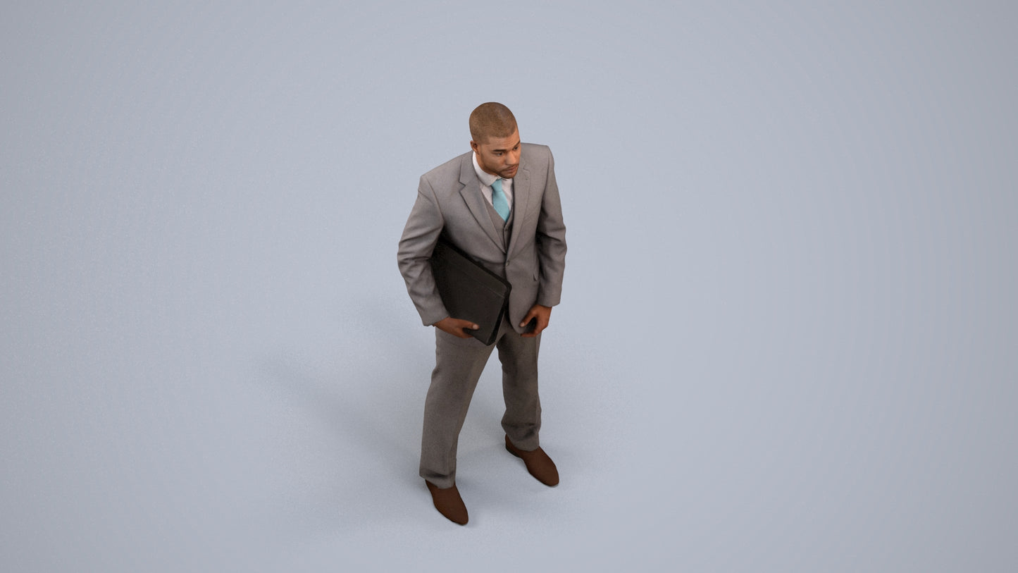 scanned 3D man business, photogrammetry people for Enscape and V-Ray, back view render