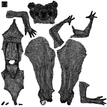 3D people model woman pool, scanned human for 3ds Max rendering, wireframe top-down view