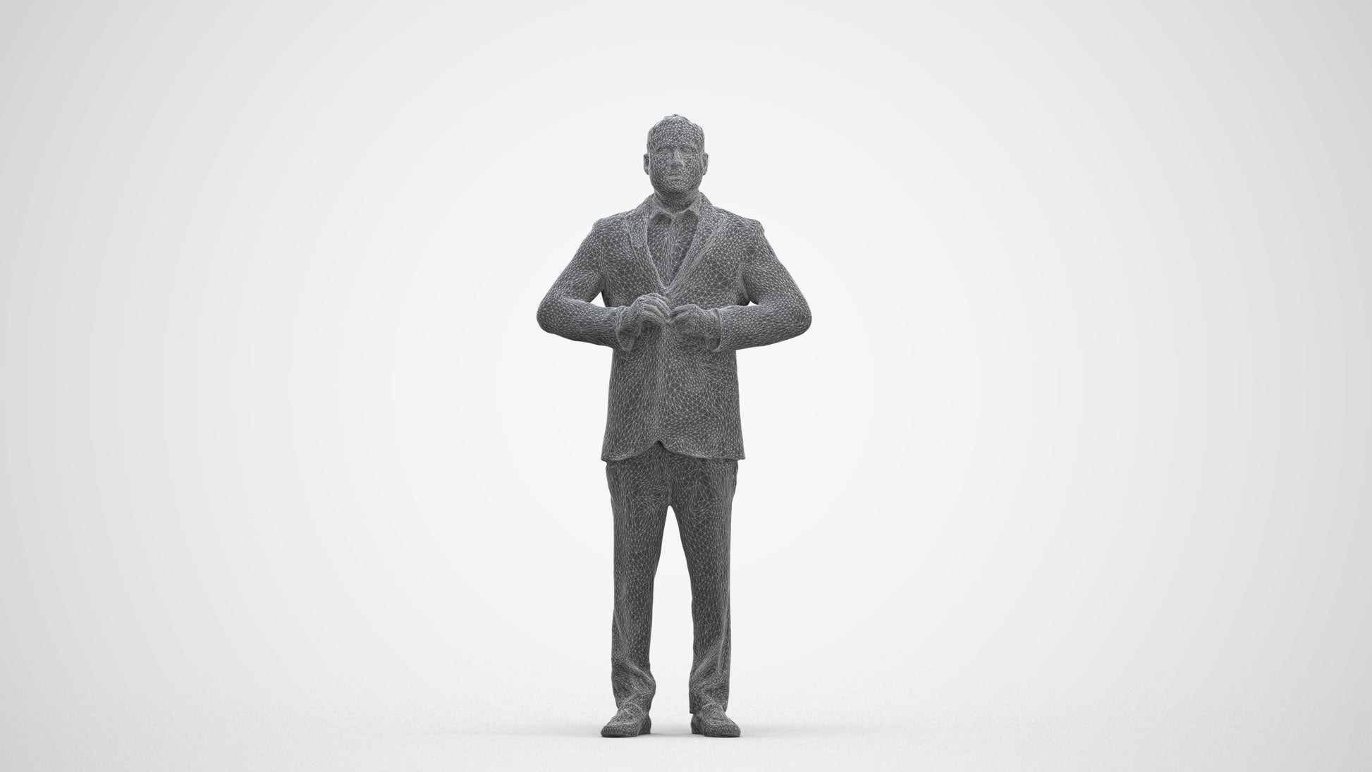 realistic 3D human man business standing, archviz people FBX OBJ for Blender, three-quarter front view render