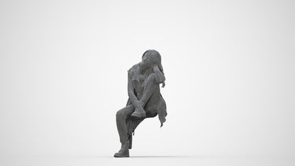 3D scanned woman sitting casual, photorealistic archviz people for Enscape and SketchUp, wireframe back view