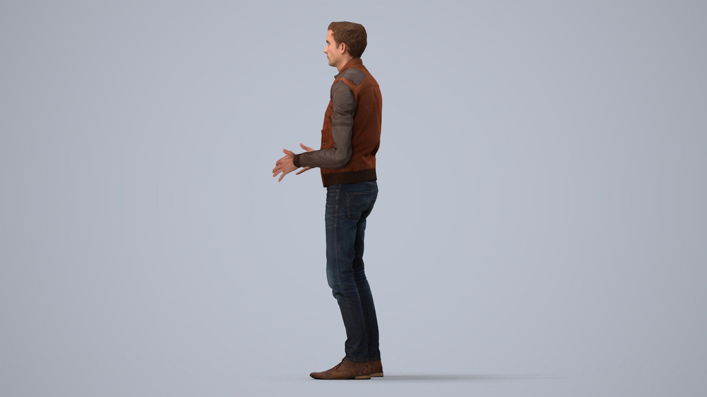 realistic 3D man casual business, scanned archviz people for Blender and 3ds Max, three-quarter view render