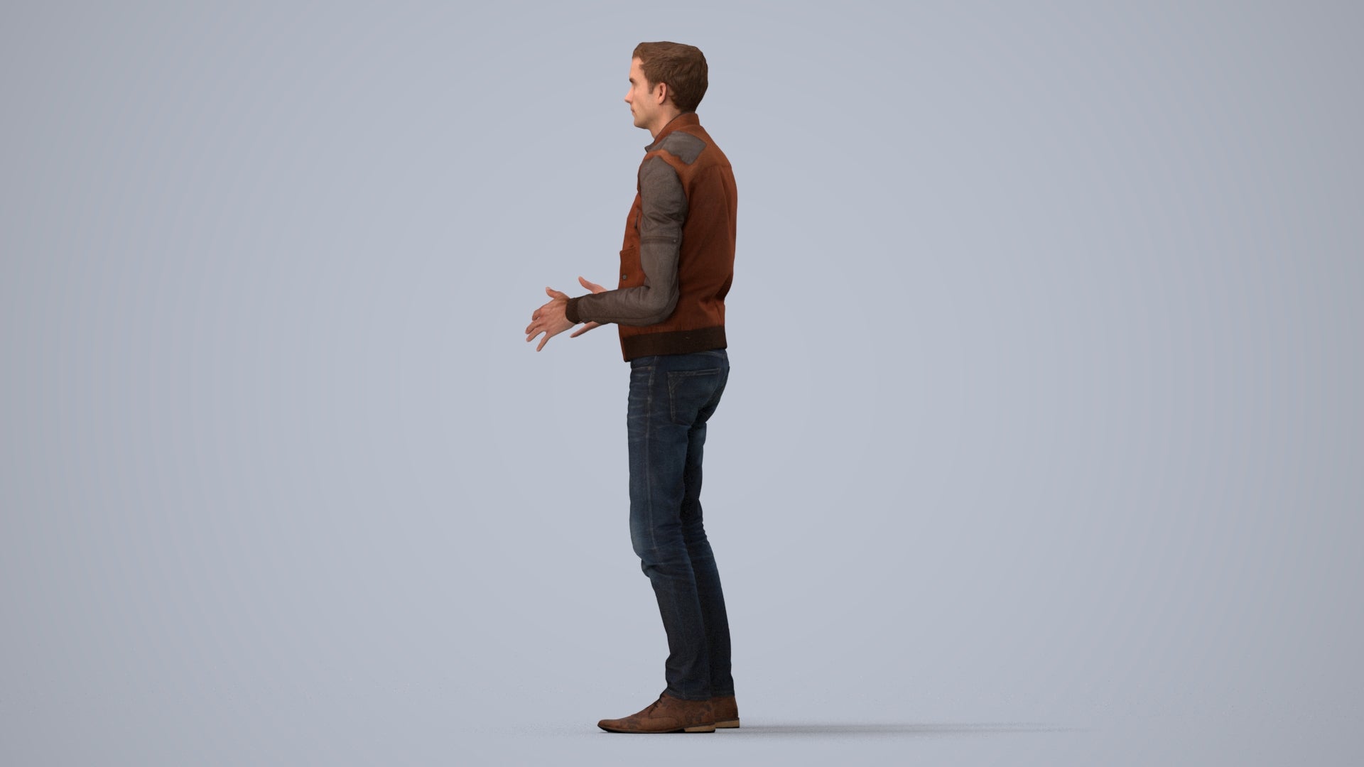 realistic 3D man casual business, scanned archviz people for Blender and 3ds Max, three-quarter view render