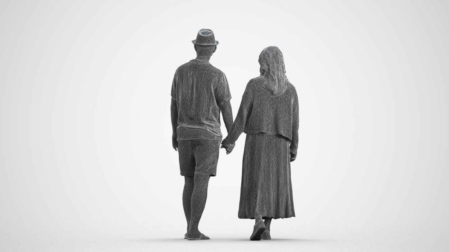realistic 3D human woman couple, archviz people FBX OBJ for Blender, wireframe front view
