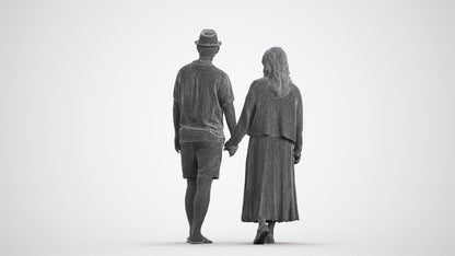 realistic 3D human woman couple, archviz people FBX OBJ for Blender, wireframe front view