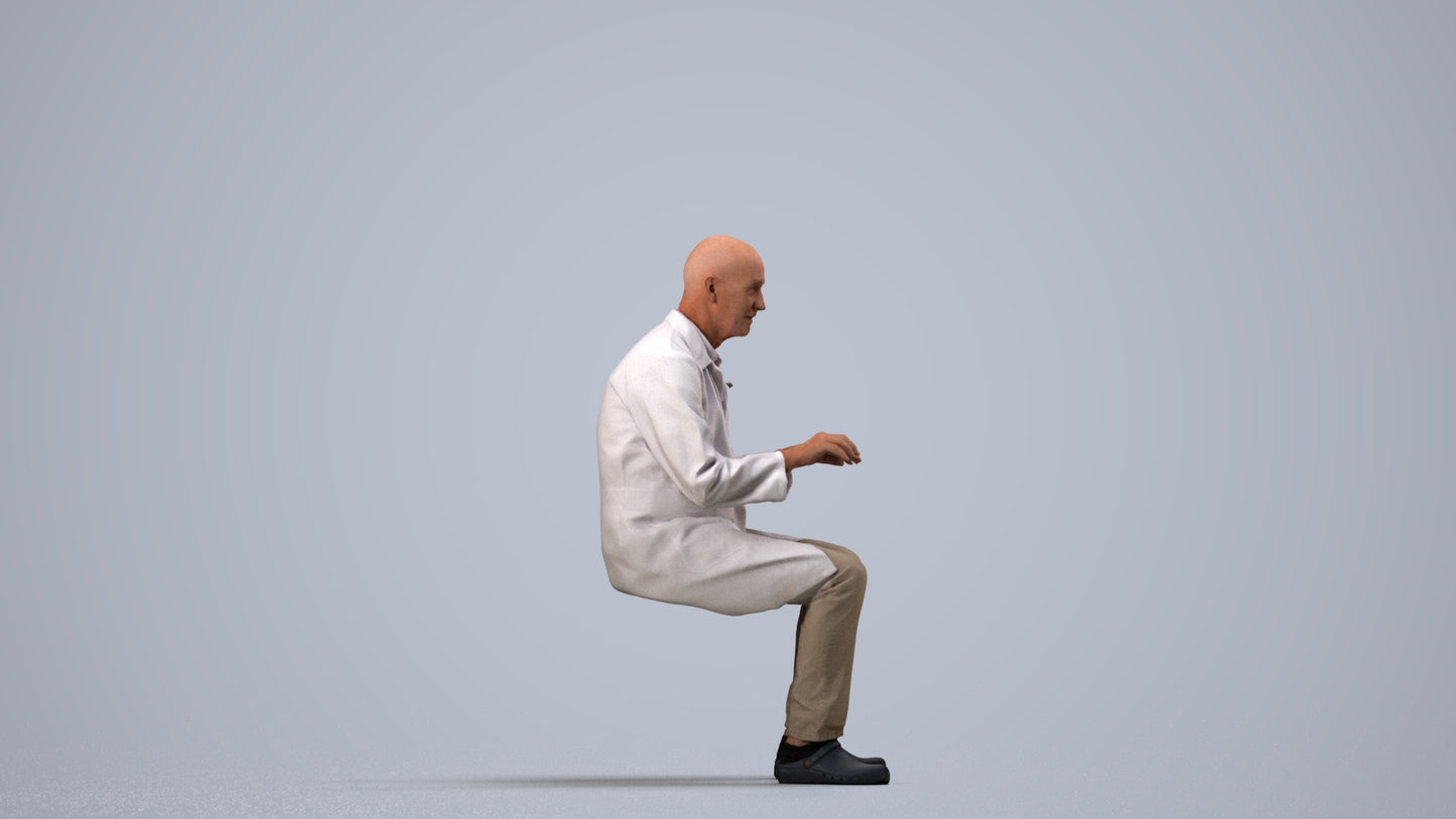 scanned 3D senior man medical, photogrammetry people for Enscape and V-Ray, side view render