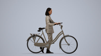 realistic 3D woman business cycling, scanned archviz people for Blender and 3ds Max, side view render