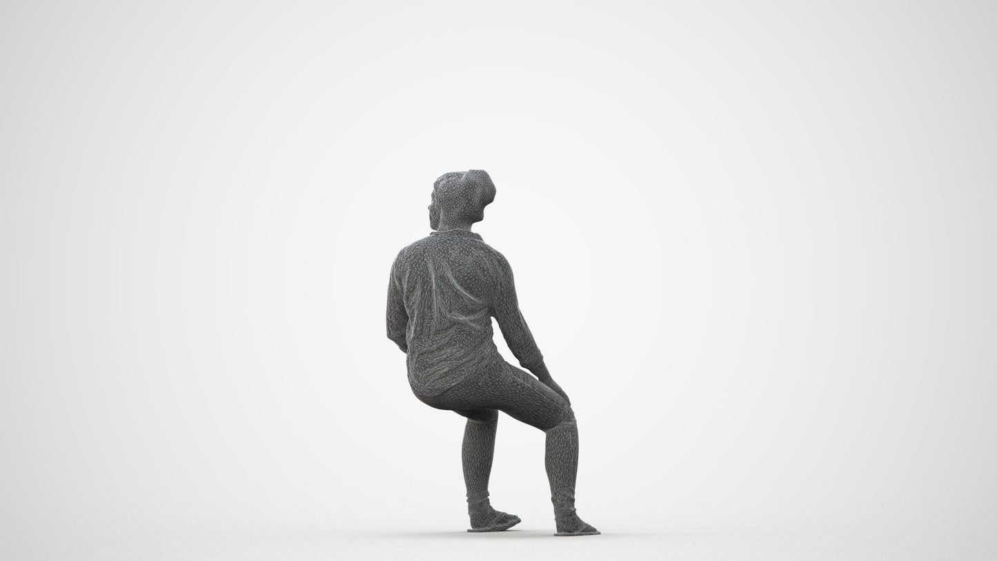 photogrammetry 3D woman casual sitting, realistic human model archviz FBX, square thumbnail
