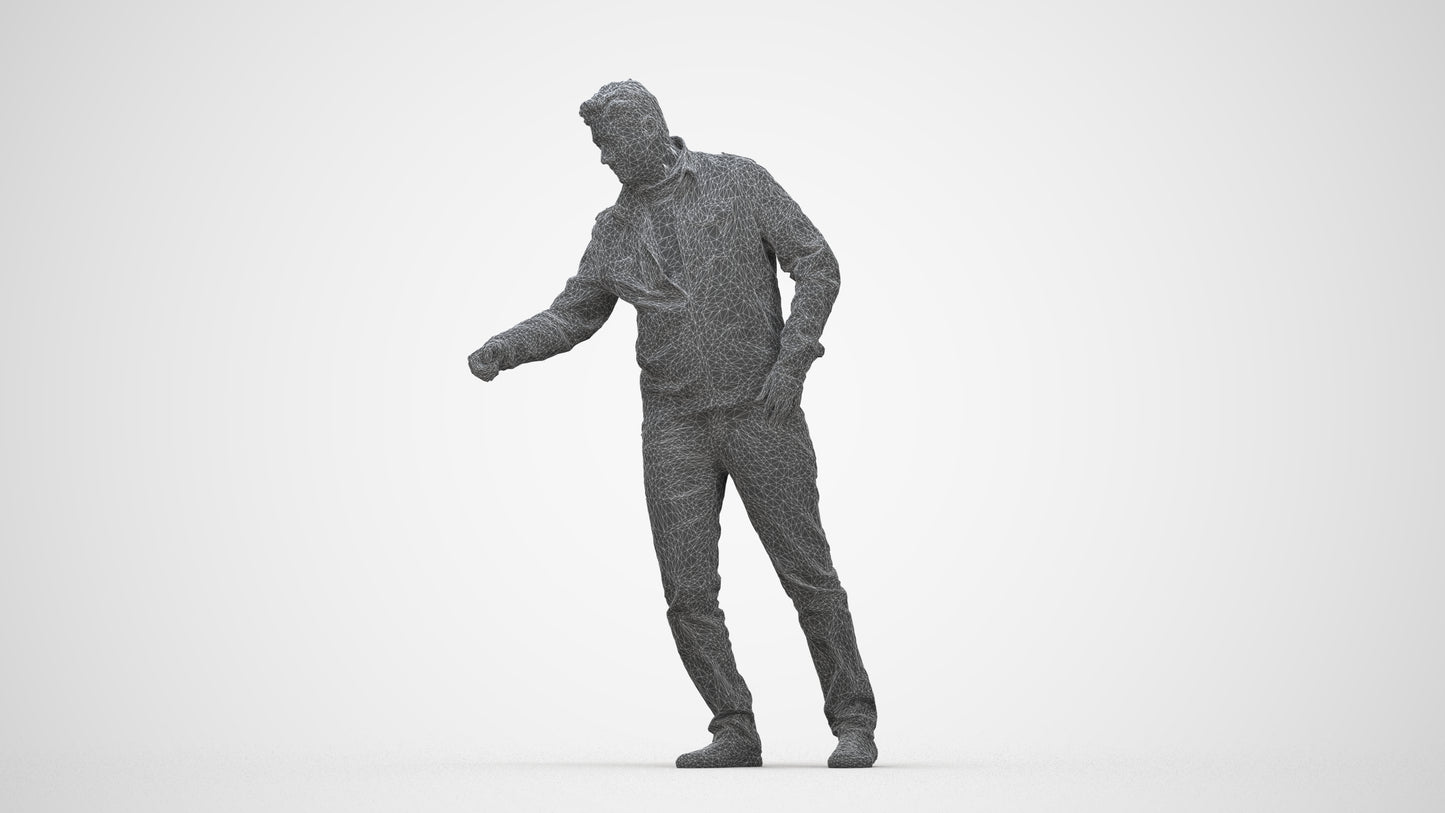 realistic 3D human man casual door, archviz people FBX OBJ for Blender, wireframe back view