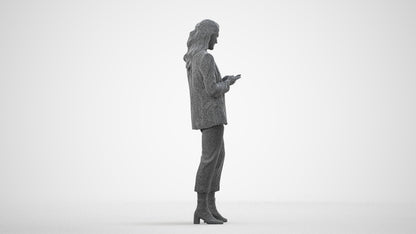 3D human model woman business, photogrammetry scanned person for archviz, wireframe side view