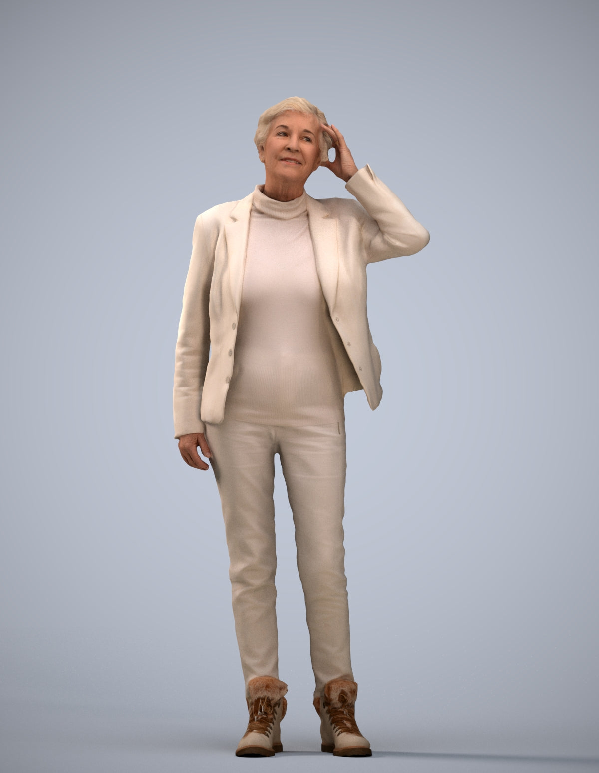 3D scanned senior woman standing business, photorealistic archviz people for Enscape and SketchUp