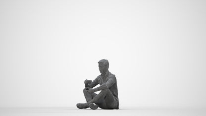3D scanned man sitting casual, photorealistic archviz people for Enscape and SketchUp, wireframe back view