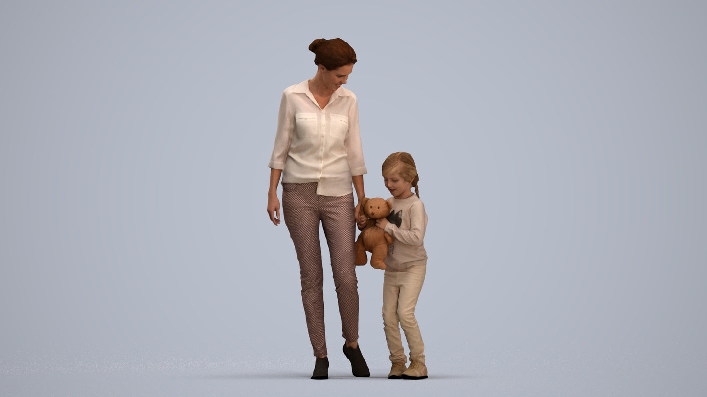 photogrammetry 3D girl casual kids, realistic human model archviz FBX, standing pose render