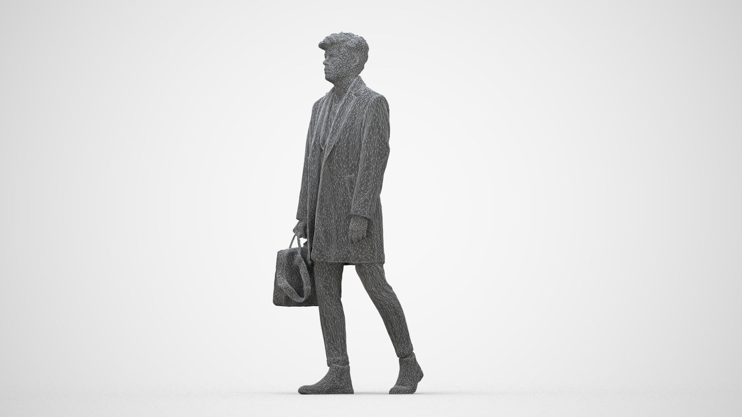 realistic 3D human man business walking, archviz people FBX OBJ for Blender, wireframe back view