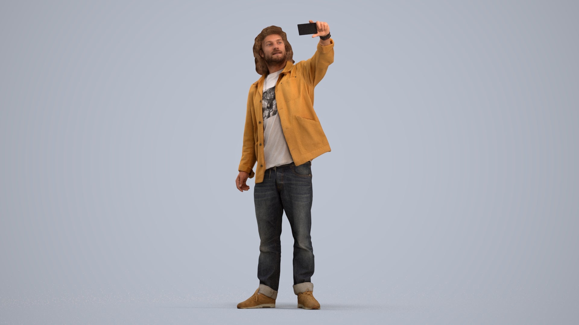 3D human model man casual standing, photogrammetry scanned person for archviz, standing pose render