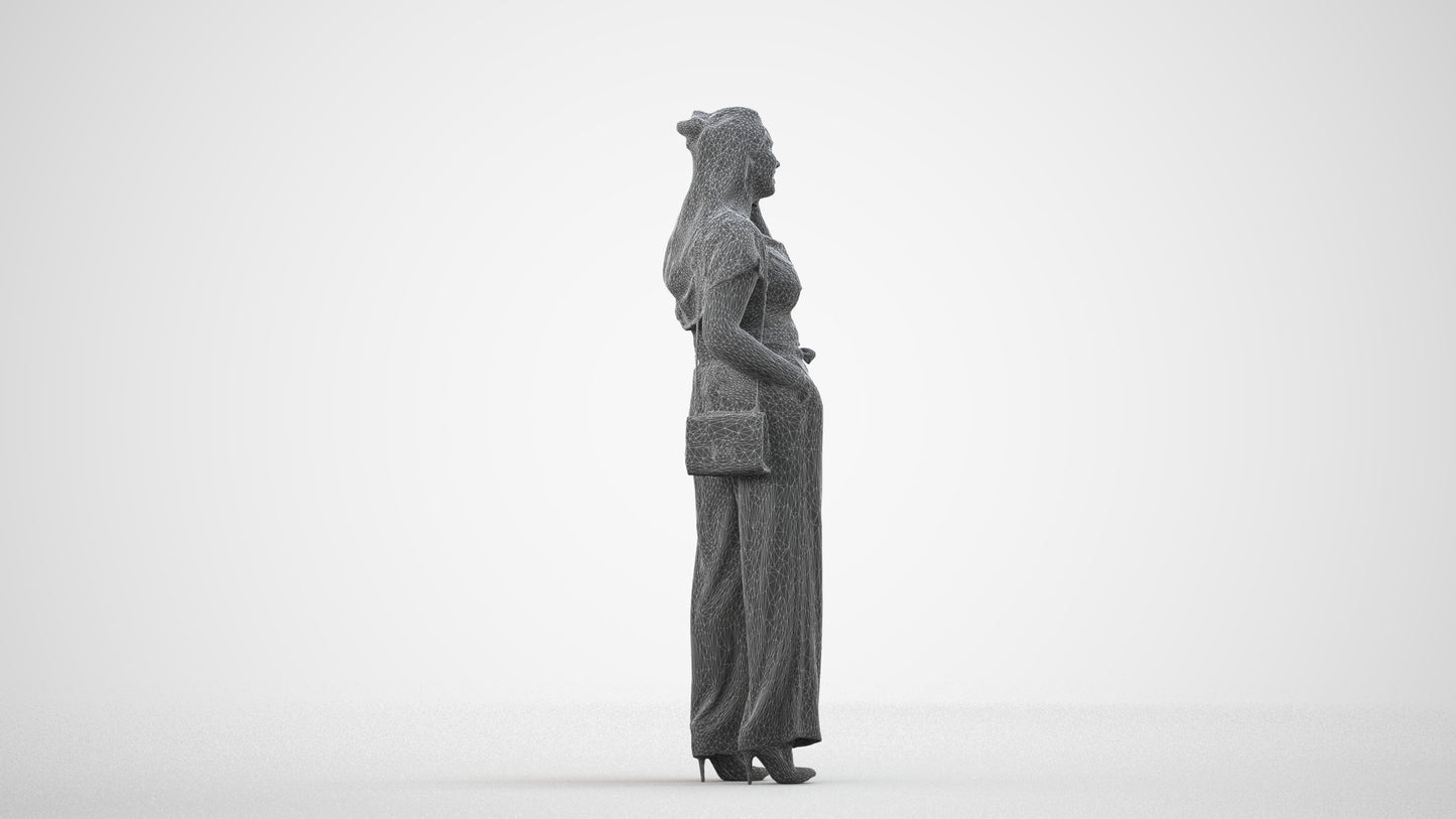 realistic 3D people woman casual standing, render-ready for V-Ray and Corona, FBX OBJ, wireframe side view