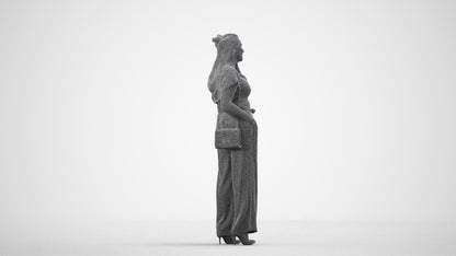 realistic 3D people woman casual standing, render-ready for V-Ray and Corona, FBX OBJ, wireframe side view