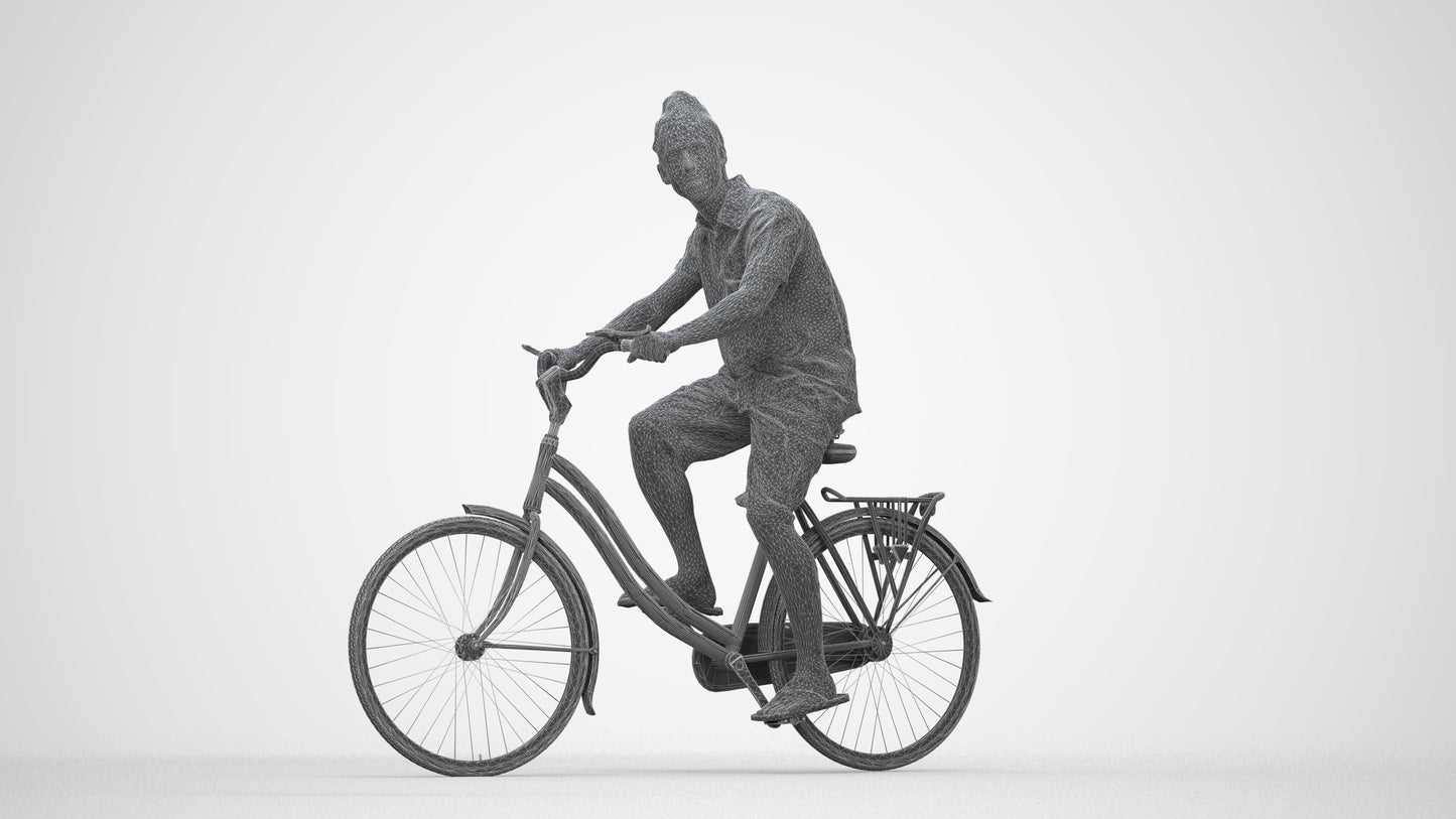 photogrammetry 3D man casual cycling, realistic human model archviz FBX, wireframe back view