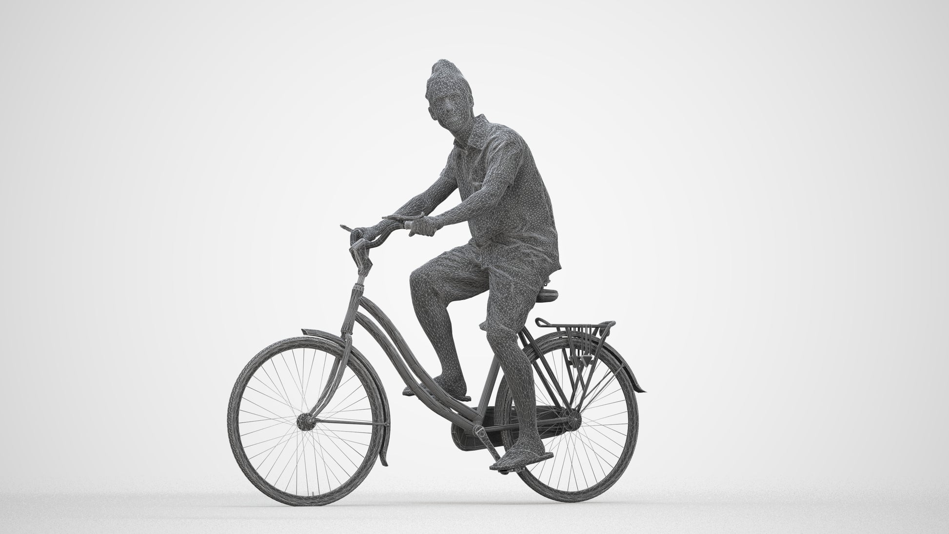 photogrammetry 3D man casual cycling, realistic human model archviz FBX, wireframe back view